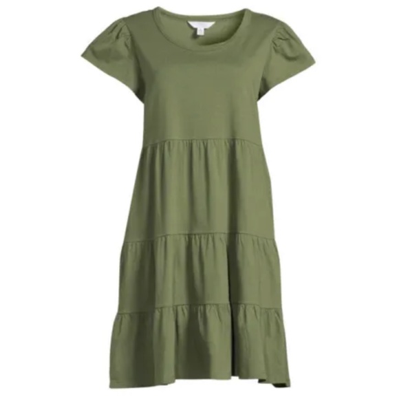 Time and Tru Knit Tiered Dress Green Chili Size XXXL NEW - Picture 6 of 8